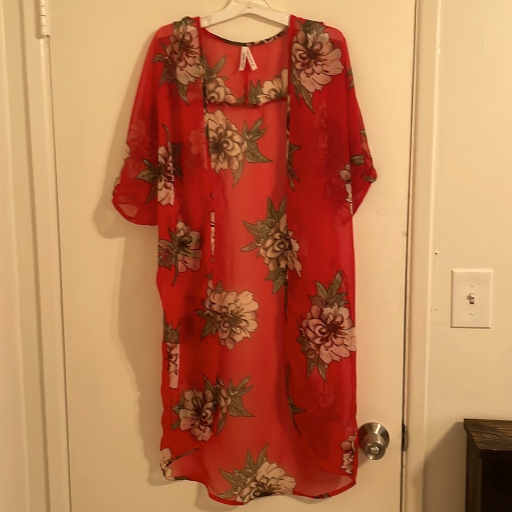 Red flowered cover up